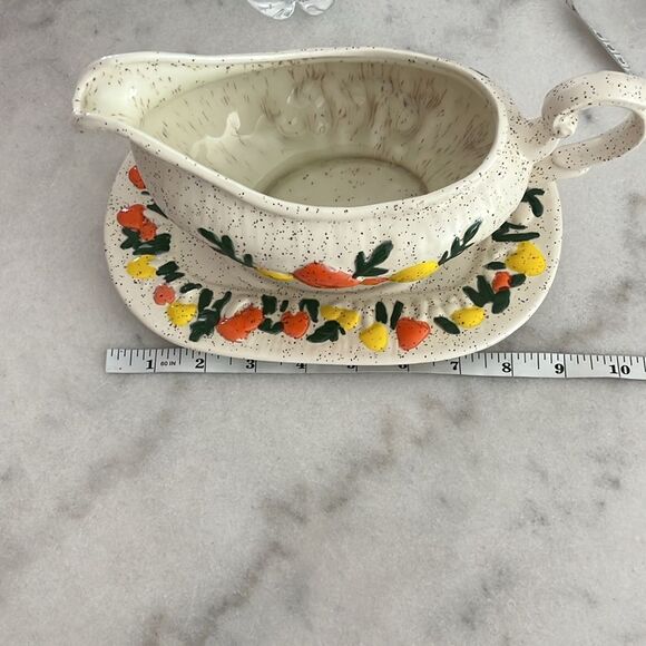 Arnels Mushrooms Antique 2pc Gravy Boat Raised Design Handpainted Made in USA - Picture 12 of 14
